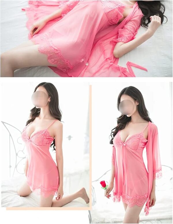 Elegant Sheer Lace Nighty & Robe Set - Image 2