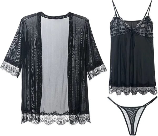 Elegant Sheer Lace Nighty & Robe Set - Image 6