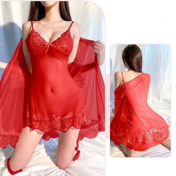 Elegant Sheer Lace Nighty & Robe Set