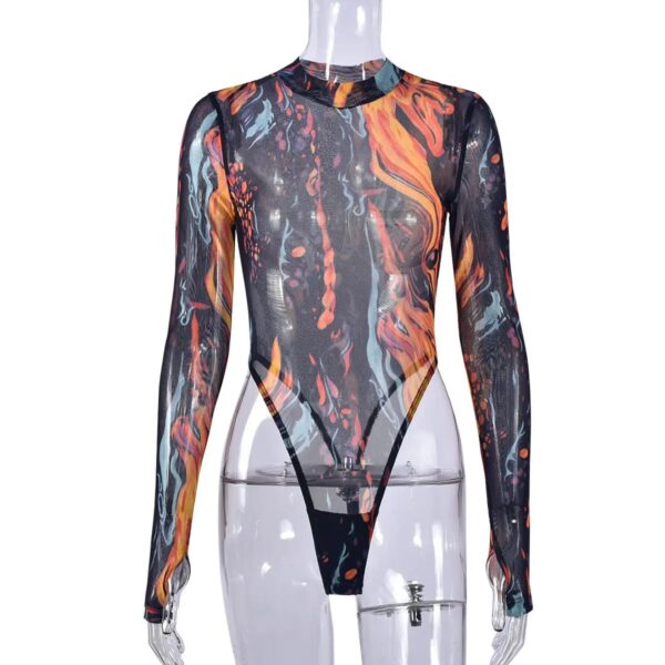 Abstract Art Sheer Mesh Bodysuit - Image 2