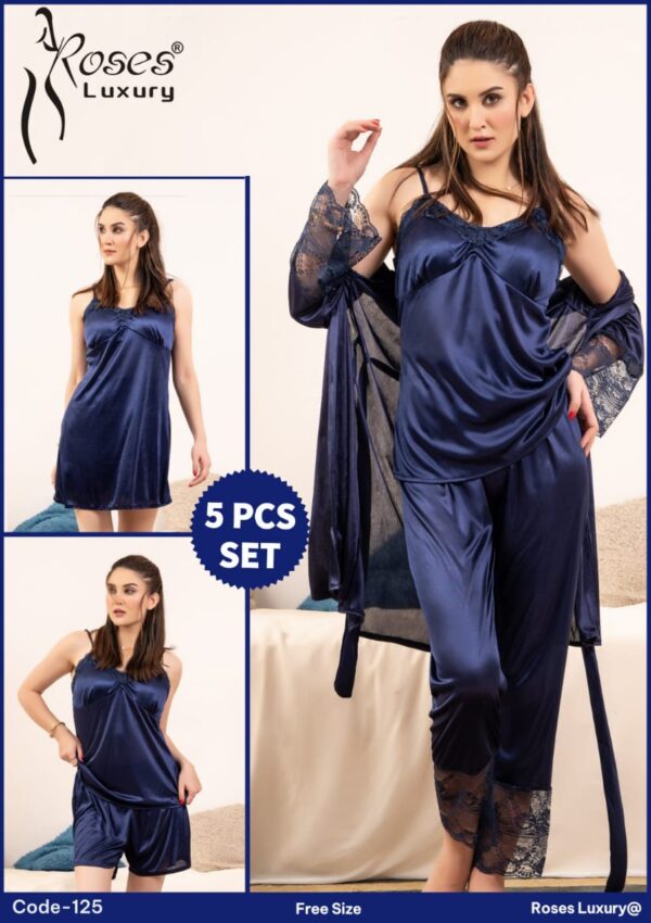 Roses Luxury 5-Piece Satin Nightwear Set - Image 3