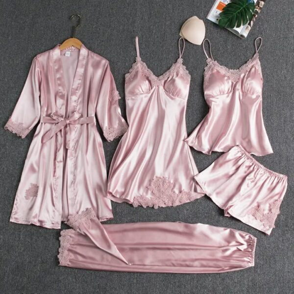 Luxury 5-Piece Satin Sleepwear Set – Timeless Elegance - Image 4