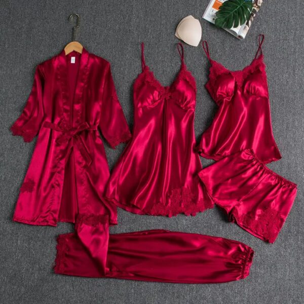 Luxury 5-Piece Satin Sleepwear Set – Timeless Elegance - Image 2