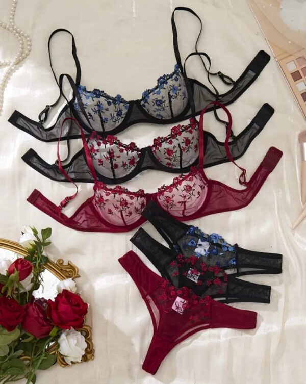 Enchanting Floral Embroidered Lingerie Set - Image 3