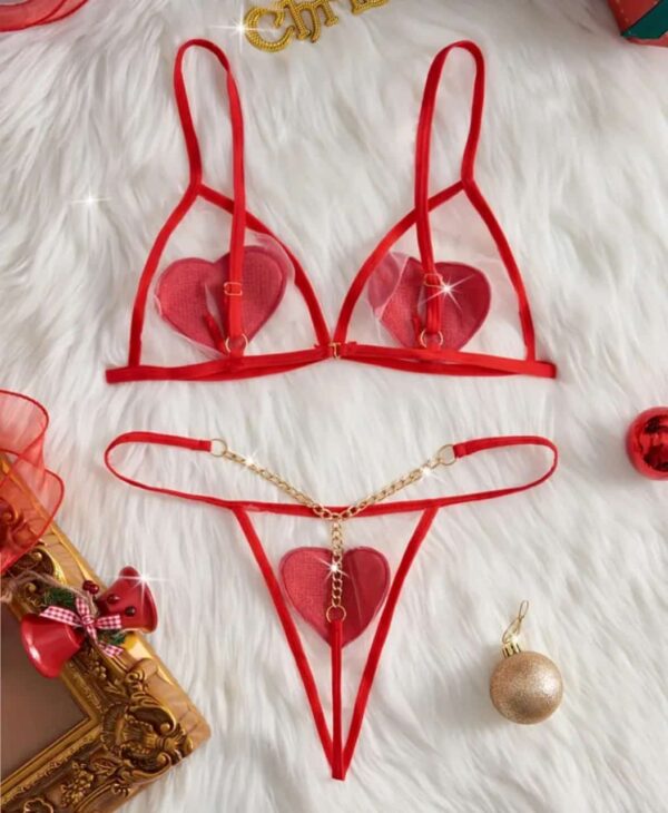 Seductive Heart Mesh Lingerie Set – Red Hot Desire - Image 3