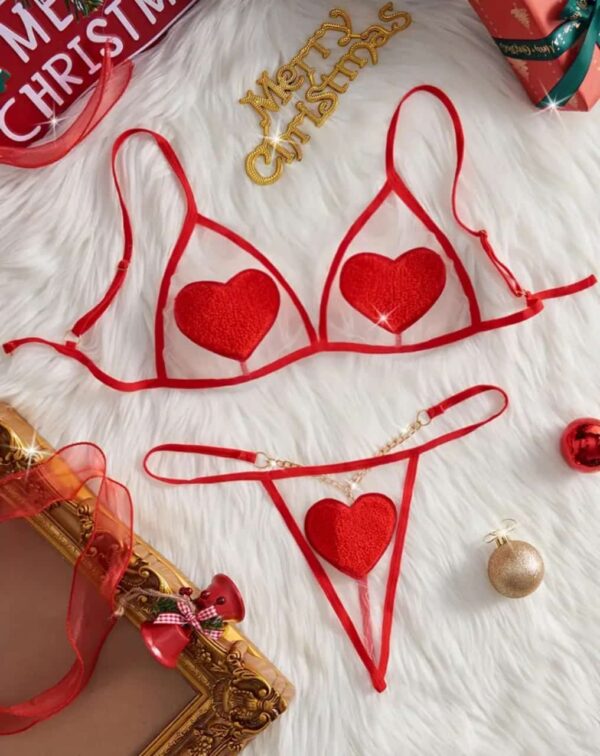 Seductive Heart Mesh Lingerie Set – Red Hot Desire - Image 2