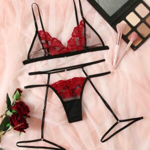 Rose Embroidery Strappy Lingerie Set