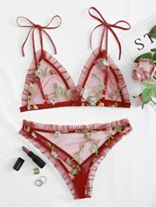 Floral Embroidered Sheer Lingerie Set