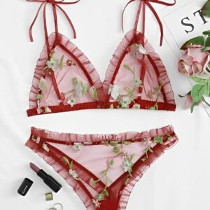 Floral Embroidered Sheer Lingerie Set