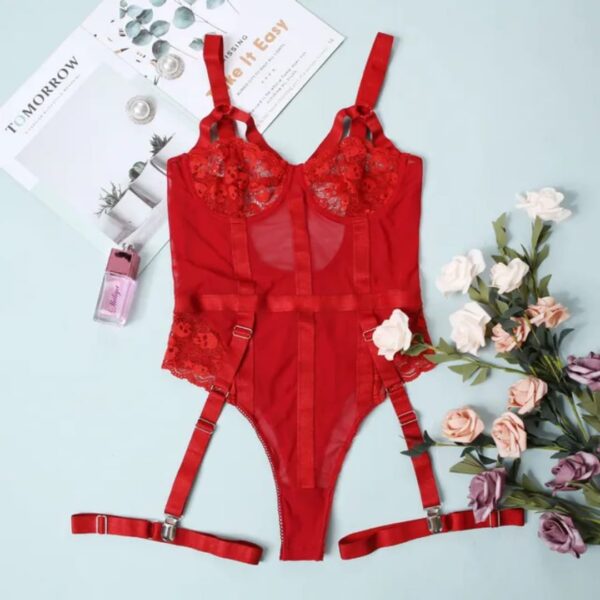 Seductive Lace & Mesh Strappy Bodysuit - Image 8