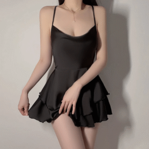 Midnight Ruffle Satin Nightdress