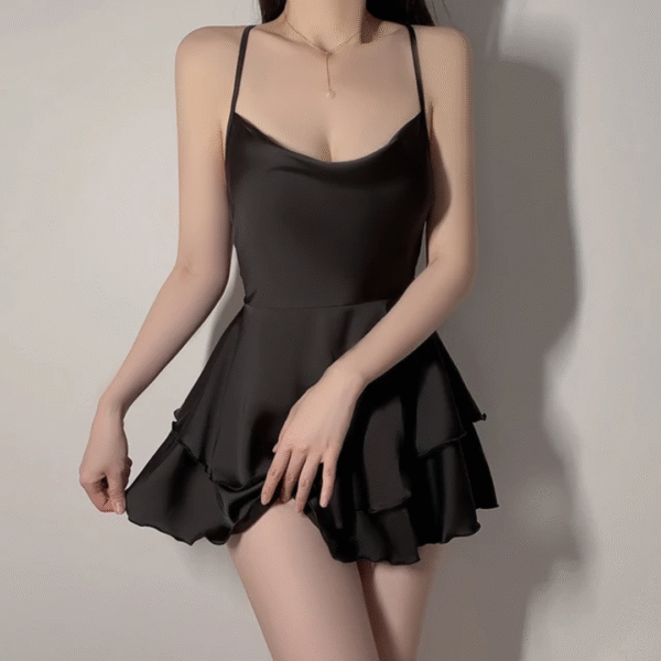 Midnight Ruffle Satin Nightdress